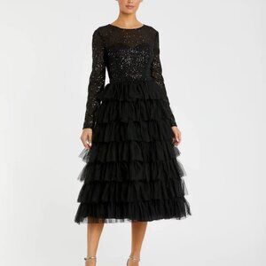Mac Duggal Black Sequin Midi Dress